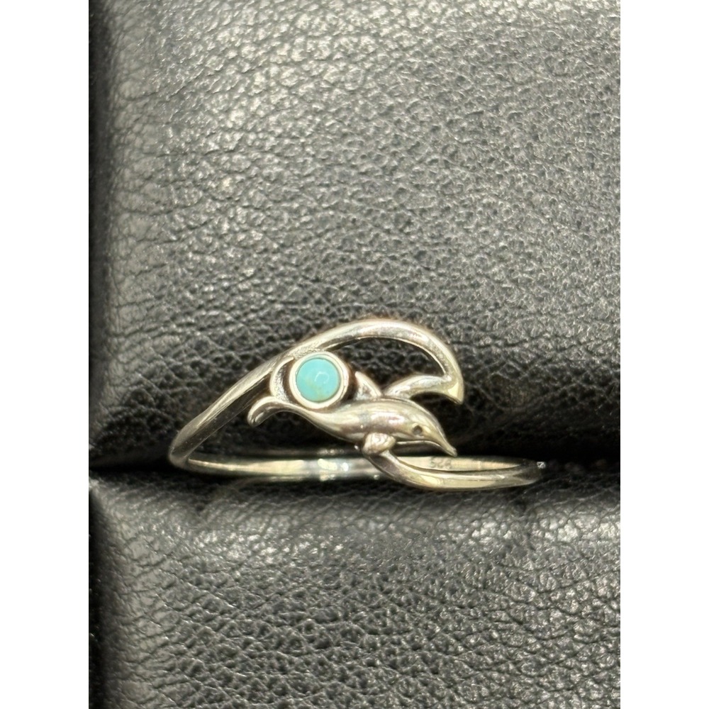 New Condition Sterling Silver Turquoise Dolphin Wave Size 8 Dainty H7